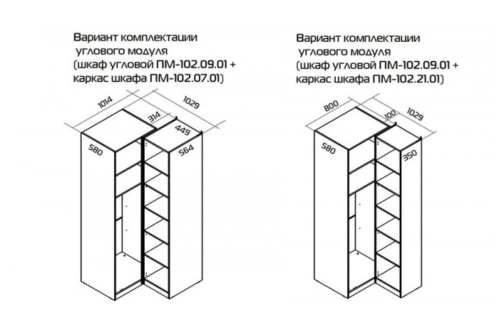 Шкаф угловой «Порто» (580) с 1 глухой дверью - СМ-393.07.006 Яблоня Беллуно, Графит софт