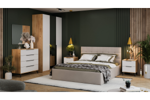 Спальный гарнитур Джоли №5 Черный матовый, Дуб Крафт золотой, Белый матовый