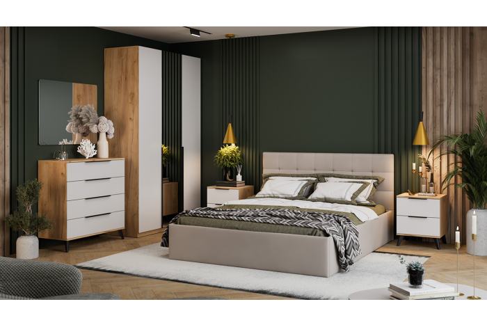 Спальный гарнитур Джоли №5 Черный матовый, Дуб Крафт золотой, Белый матовый