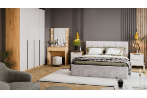 Спальный гарнитур Джоли №6 Черный матовый, Дуб Крафт золотой, Белый матовый