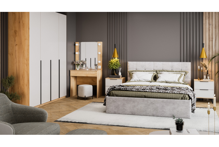 Спальный гарнитур Джоли №6 Черный матовый, Дуб Крафт золотой, Белый матовый