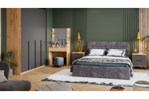 Спальный гарнитур Джоли №6 Черный матовый, Дуб Крафт золотой, Графит матовый