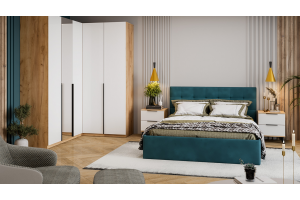 Спальный гарнитур Джоли №7 Черный матовый, Дуб Крафт золотой, Белый матовый