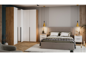 Спальный гарнитур Джоли №8 Бук матовый, Дуб Крафт золотой, Белый матовый