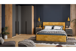 Спальный гарнитур Джоли №7 Черный матовый, Дуб Крафт золотой, Графит матовый