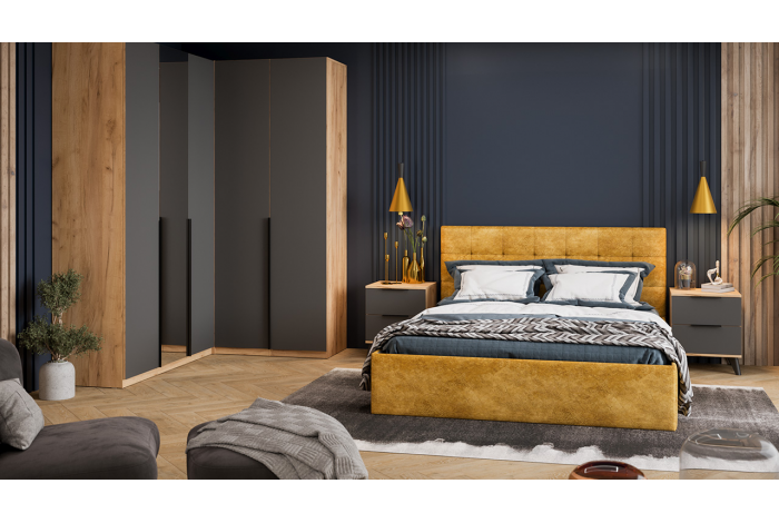 Спальный гарнитур Джоли №7 Черный матовый, Дуб Крафт золотой, Графит матовый