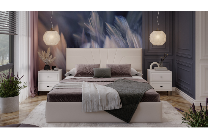 Спальный гарнитур «Пандора» стандартный Белый снег, Белый матовый, Велюр светлый