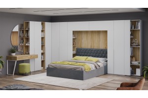 Спальный гарнитур Порто №3 Белый Жемчуг, Яблоня Беллуно, Белый софт