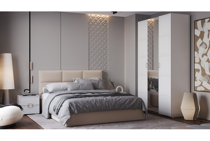 Спальный гарнитур «Стелла» №1 Белый холст, Белый Жемчуг, Велюр Confetti Cream