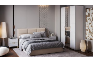 Спальный гарнитур Стелла №5 Золото розовое, Белый холст, Белый Жемчуг, Велюр Confetti Cream