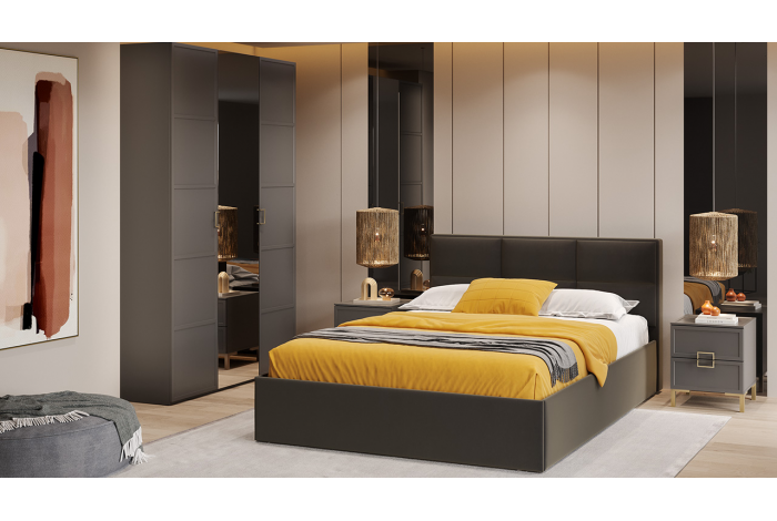 Спальный гарнитур «Стелла» №6 Золото розовое, Серый вулкан, Фон серый, Велюр Confetti Stone