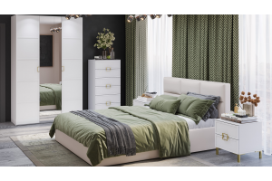 Спальный гарнитур Стелла №7 Золото розовое, Белый холст, Белый Жемчуг, Велюр Мокко светлый