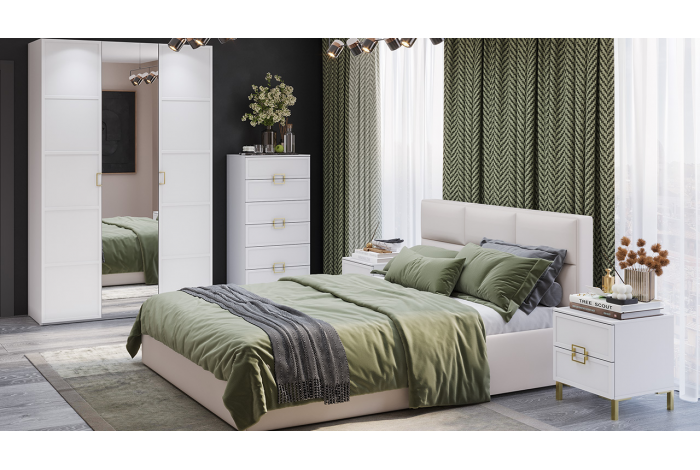 Спальный гарнитур «Стелла» №7 Золото розовое, Белый холст, Белый Жемчуг, Велюр Мокко светлый