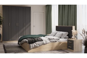 Спальный гарнитур Сэнди №5 Вяз благородный, Серый вулкан, Велюр Графит