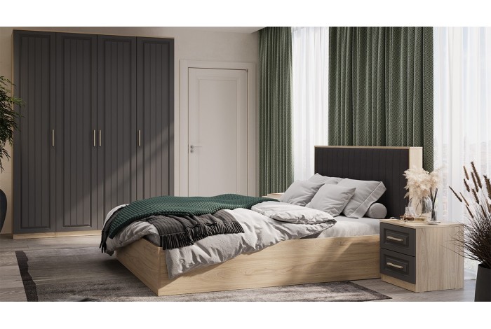 Спальный гарнитур «Сэнди» №5 Вяз благородный, Серый вулкан, Велюр Графит