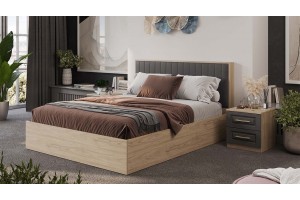 Спальный гарнитур Сэнди стандартный №2 Вяз благородный, Серый вулкан, Велюр Графит