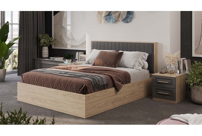 Спальный гарнитур «Сэнди» стандартный №2 Вяз благородный, Серый вулкан, Велюр Графит