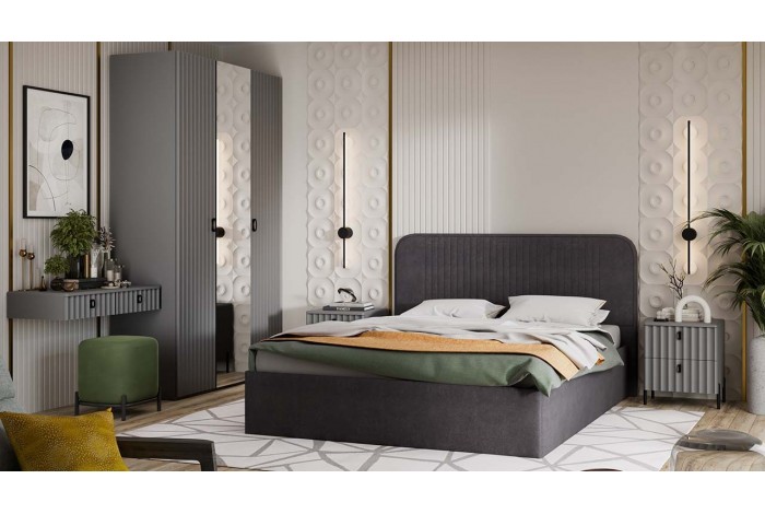 Спальный гарнитур Тиффани №2 Серый графит, Графит матовый, Велюр Графит