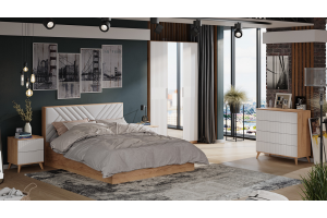 Спальный гарнитур Хилтон №4 Бук матовый, Дуб Крафт золотой, Белый матовый