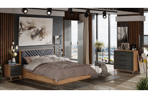 Спальный гарнитур Хилтон №4 Бук матовый, Дуб Крафт золотой, Графит матовый