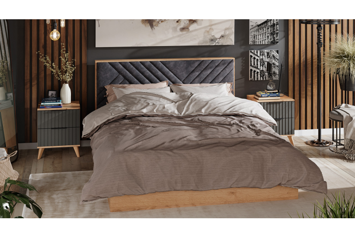 Спальный гарнитур «Хилтон» №5 Бук матовый, Дуб Крафт золотой, Графит матовый