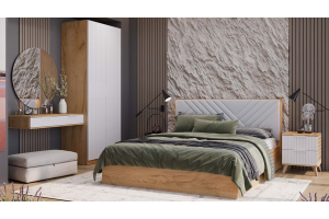 Спальный гарнитур Хилтон №7 Бук матовый, Дуб Крафт золотой, Белый матовый