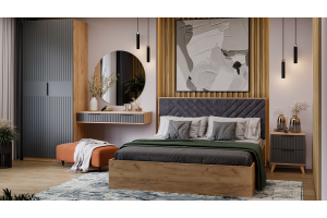 Спальный гарнитур Хилтон №7 Бук матовый, Дуб Крафт золотой, Графит матовый