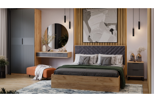 Спальный гарнитур Хилтон №7 Черный матовый, Дуб Крафт золотой, Графит матовый