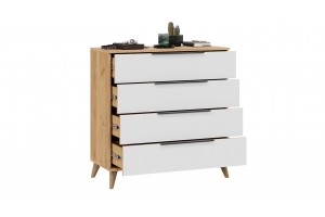 Комод Джоли с опорами Бук матовый, Дуб Крафт золотой, Белый матовый