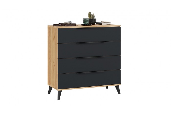 Комод «Джоли» с опорами Черный матовый, Дуб Крафт золотой, Графит матовый