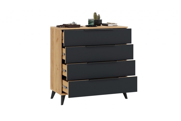 Комод «Джоли» с опорами Черный матовый, Дуб Крафт золотой, Графит матовый