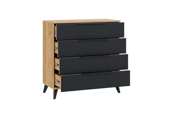 Комод «Джоли» с опорами Черный матовый, Дуб Крафт золотой, Графит матовый