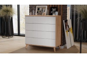 Комод Хилтон с опорами Бук матовый, Дуб Крафт золотой, Белый матовый