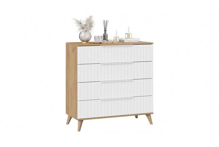 Комод «Хилтон» с опорами Бук матовый, Дуб Крафт золотой, Белый матовый