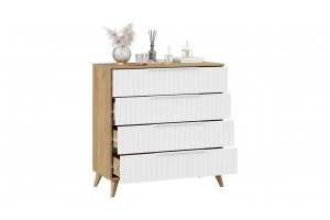 Комод Хилтон с опорами Бук матовый, Дуб Крафт золотой, Белый матовый