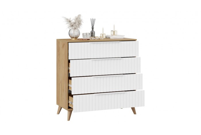 Комод «Хилтон» с опорами Бук матовый, Дуб Крафт золотой, Белый матовый