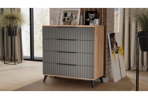 Комод Хилтон с опорами Черный матовый, Дуб Крафт золотой, Графит