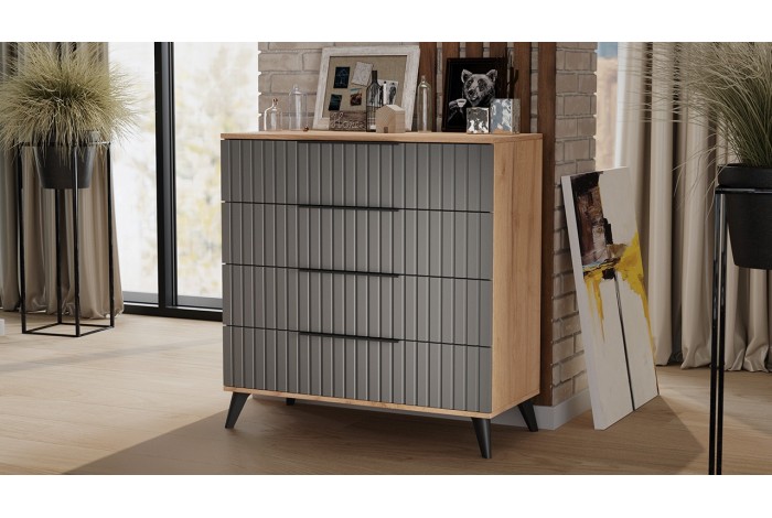 Комод «Хилтон» с опорами Черный матовый, Дуб Крафт золотой, Графит