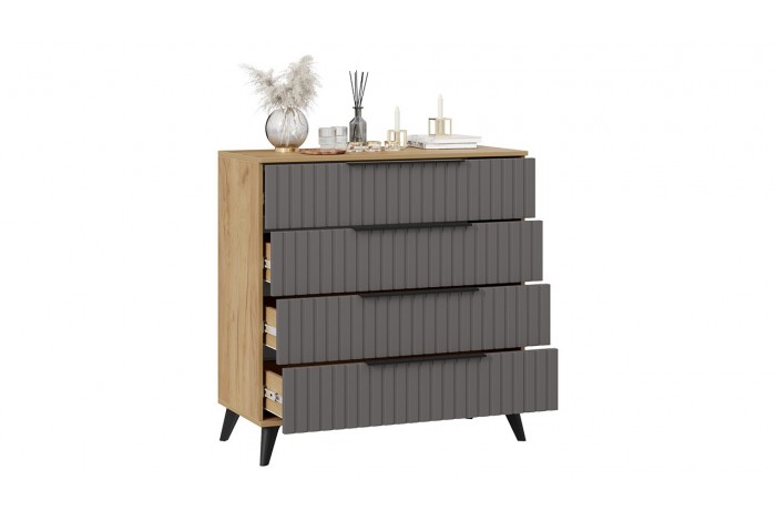 Комод «Хилтон» с опорами Черный матовый, Дуб Крафт золотой, Графит