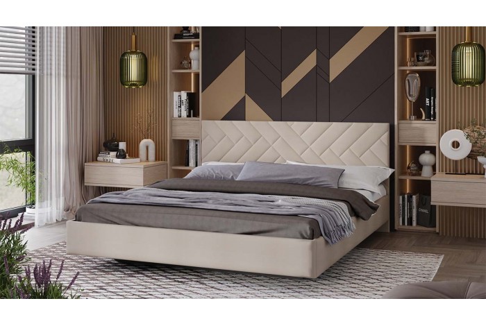 Кровать без ПМ «Кевия» 1800 Тип 1 (без подъемного механизма) Велюр Confetti Cream