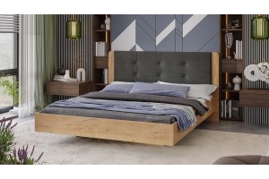 Кровать без ПМ Торино 1600 (без подъемного механизма) Дуб Крафт золотой, Велюр Confetti Stone