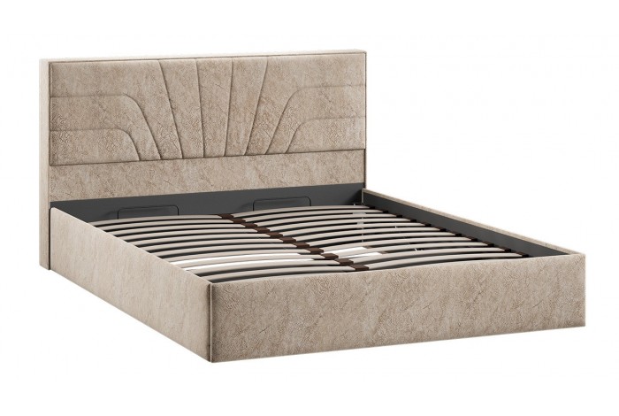 Кровать с ПМ «Пандора» 1600 Тип 1 (с подъемным механизмом и заглушиной) Микровелюр Wellmart Dark Beige