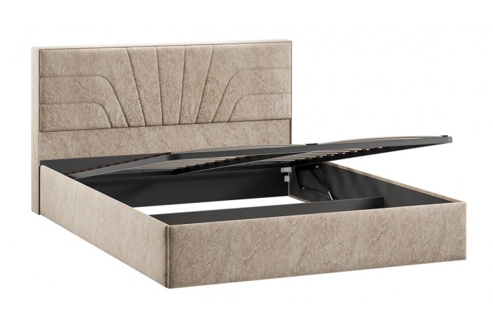 Кровать с ПМ «Пандора» 1600 Тип 1 (с подъемным механизмом и заглушиной) Микровелюр Wellmart Dark Beige