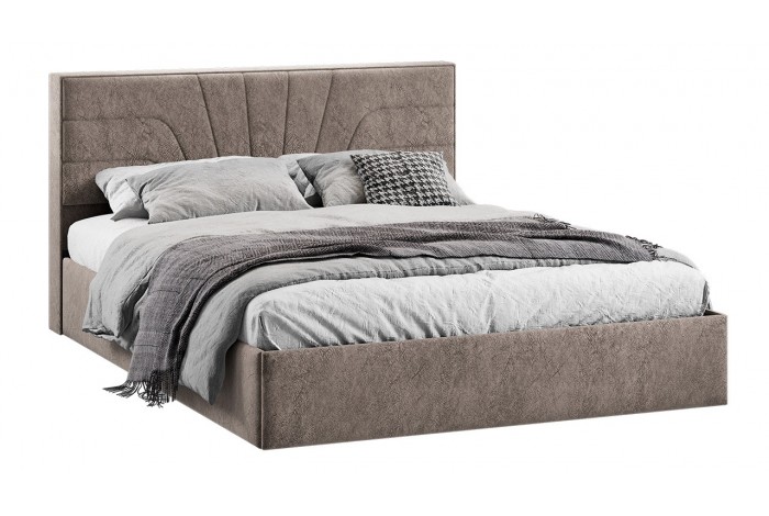 Кровать с ПМ «Пандора» 1600 Тип 1 (с подъемным механизмом и заглушиной) Микровелюр Wellmart Latte
