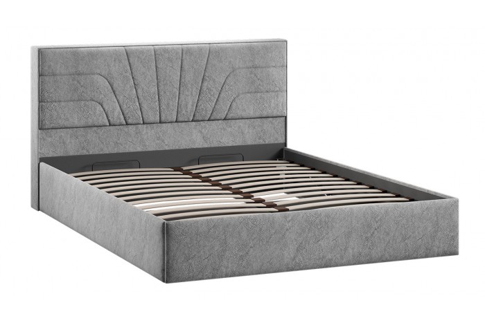 Кровать с ПМ «Пандора» 1600 Тип 1 (с подъемным механизмом и заглушиной) Микровелюр Wellmart Silver