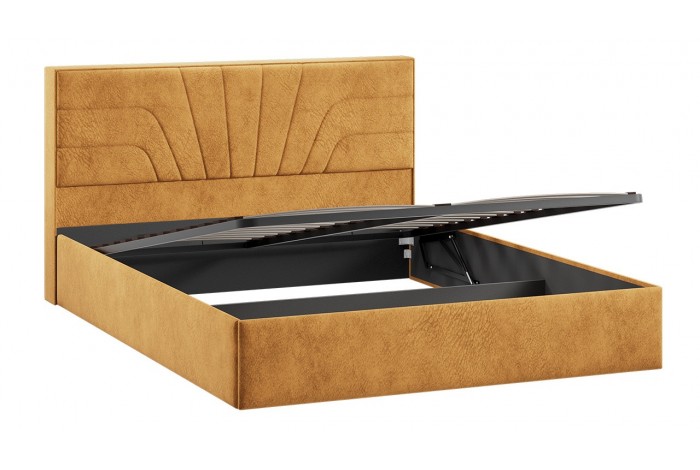 Кровать с ПМ «Пандора» 1600 Тип 1 (с подъемным механизмом и заглушиной) Микровелюр Wellmart Yellow