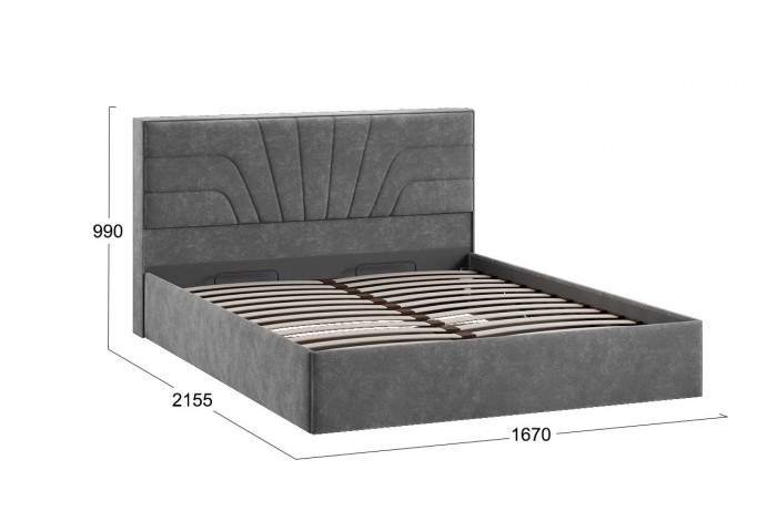 Кровать с ПМ «Пандора» 1600 Тип 1 (с подъемным механизмом и заглушиной) Велюр Brut Grey 16