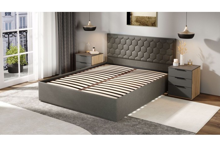 Кровать с ПМ «Порто» 1600 (с подъемным механизмом) Велюр Confetti Stone