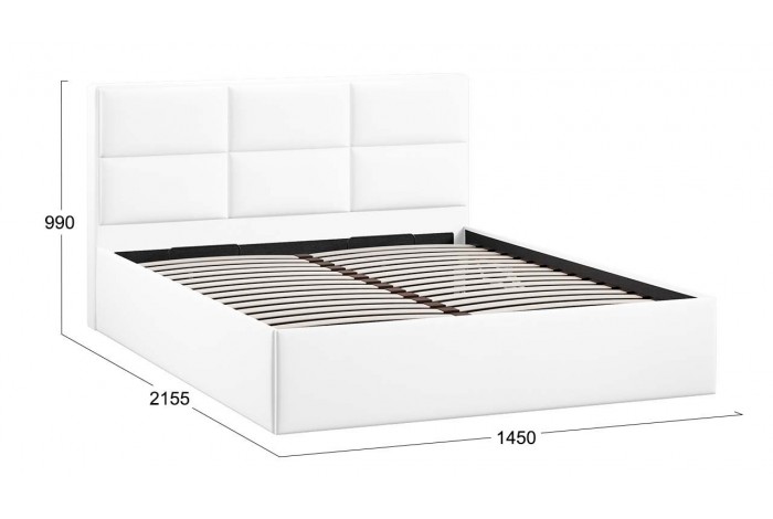 Кровать с ПМ «Стелла» 1400 Тип 1 (с подъемным механизмом) Экокожа белая Polo