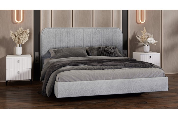 Кровать без ПМ «Тиффани» 1600 Тип 1 (без подъемного механизма) Микровелюр Wellmart Silver